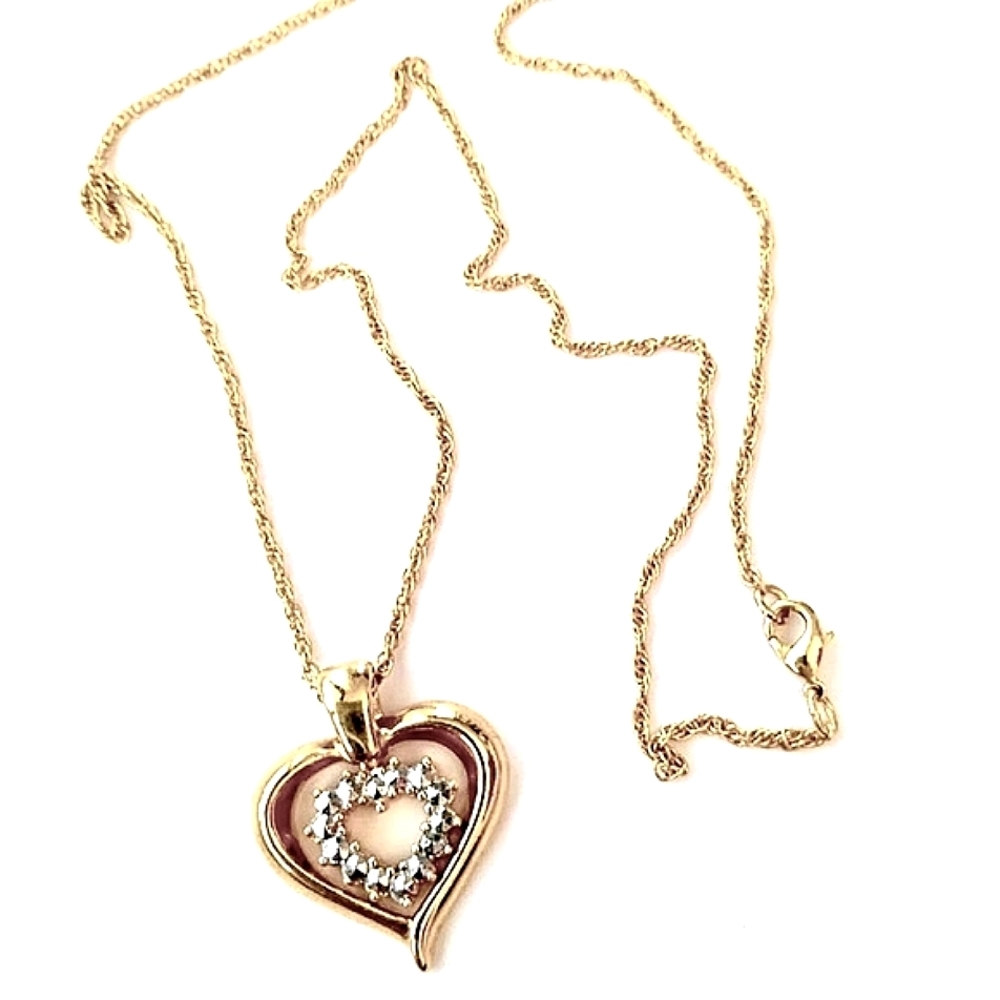 💞💗 Vintage Multi-sided Red/White Rhinestone Double Hearts Pendant Necklace